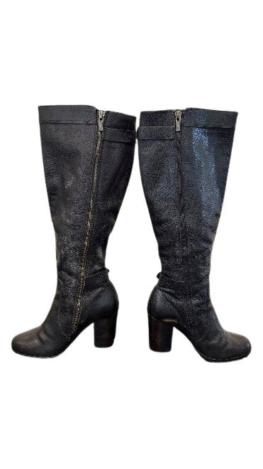 Frye Parker D Ring Tall Leather Boots - Black Wms 7.5 M DBN Zip 3" Block Heel - Pre-Loved